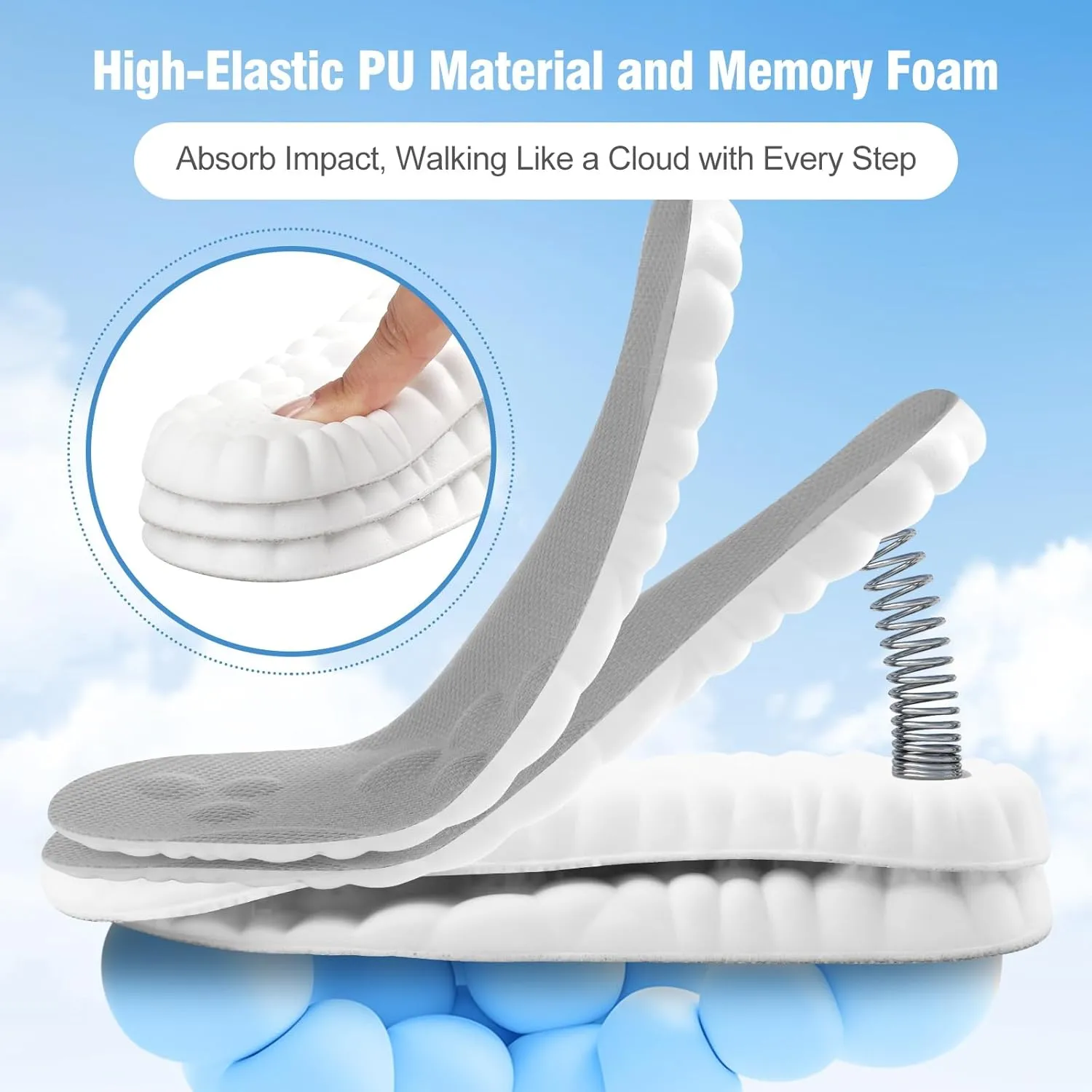 2 Pairs 4D Cloud Soles for Men - Soft Memory Foam Cushioning Cloud Insoles - Ultra Comfort Trim to Fit Steppers Insoles with Arch Support for Foot Pain Relief and Fatigue Reduction(US M 7.5-10.5)