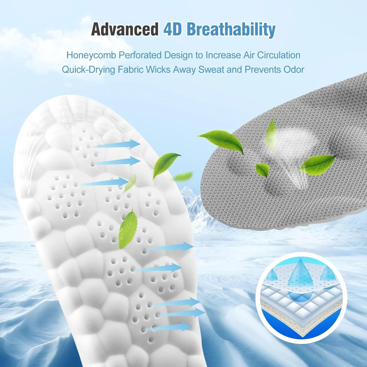 2 Pairs 4D Cloud Soles for Men - Soft Memory Foam Cushioning Cloud Insoles - Ultra Comfort Trim to Fit Steppers Insoles with Arch Support for Foot Pain Relief and Fatigue Reduction(US M 7.5-10.5)