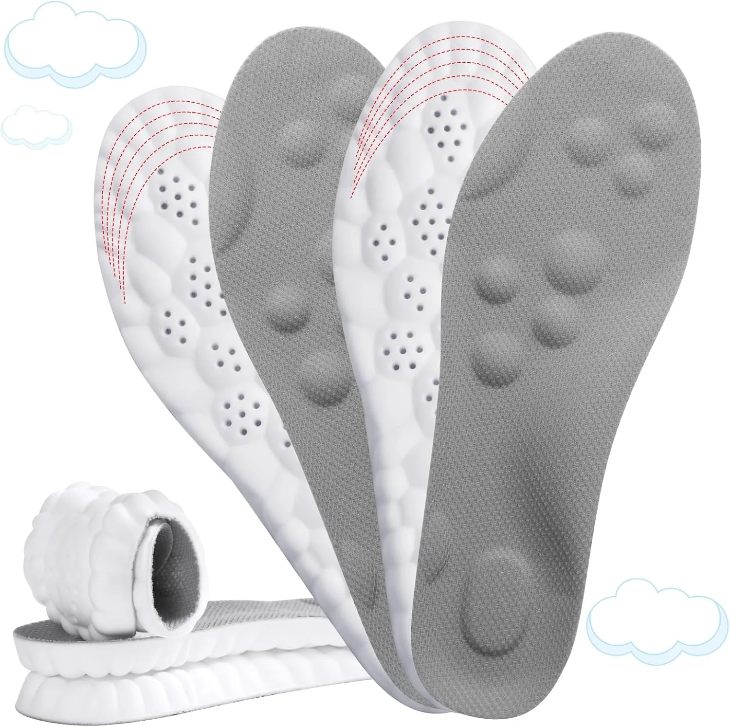 2 Pairs 4D Cloud Soles for Men - Soft Memory Foam Cushioning Cloud Insoles - Ultra Comfort Trim to Fit Steppers Insoles with Arch Support for Foot Pain Relief and Fatigue Reduction(US M 7.5-10.5)