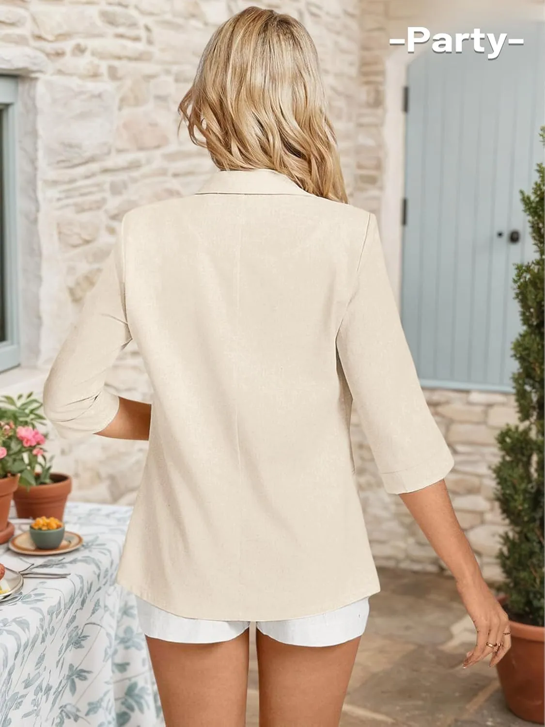 2025 Women's Summer Linen Blazer 3/4 Sleeve Lightweight Fully-Lined Slim Elegant Casual Work Jacket with Pockets