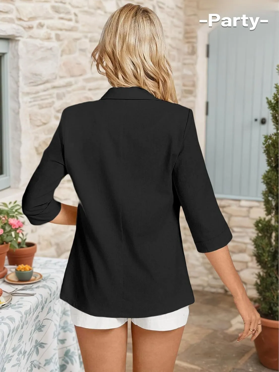 2025 Women's Summer Linen Blazer 3/4 Sleeve Lightweight Fully-Lined Slim Elegant Casual Work Jacket with Pockets