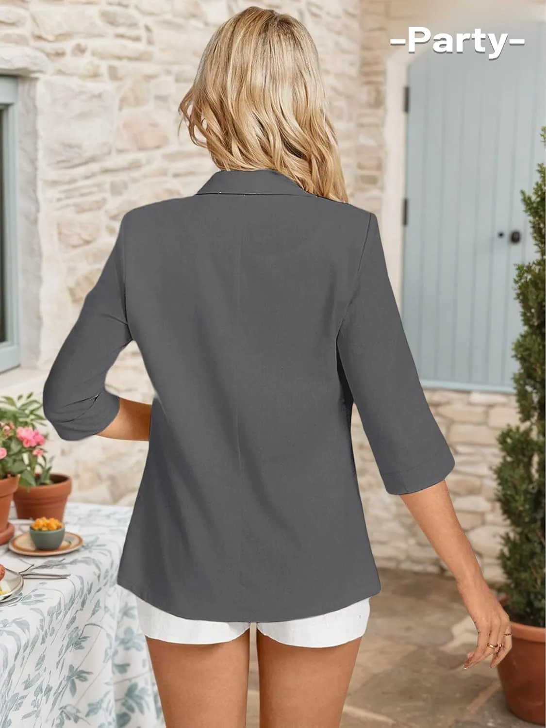2025 Women's Summer Linen Blazer 3/4 Sleeve Lightweight Fully-Lined Slim Elegant Casual Work Jacket with Pockets