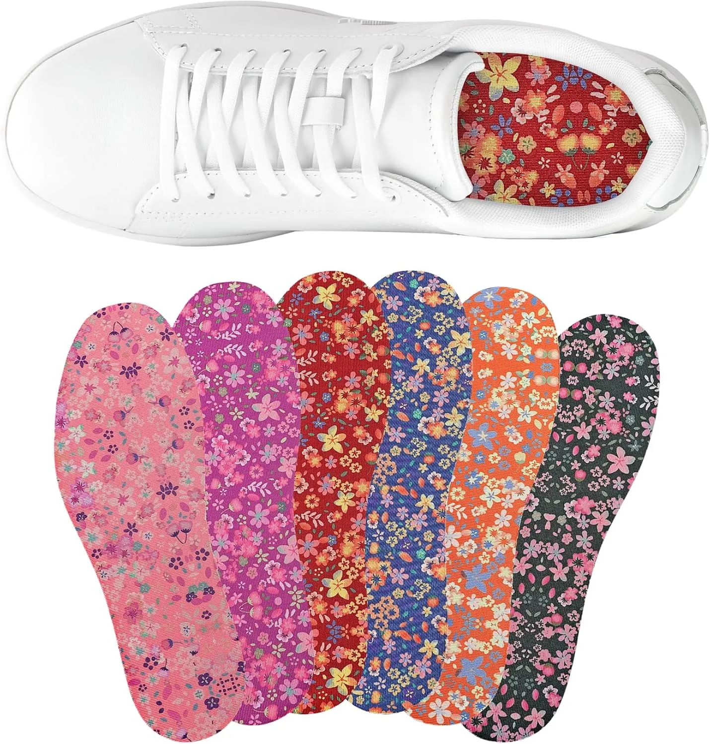 6 Pairs No Show Socks Inner Soles for Women,Barefoot Sockless Shoe Inserts,Anti-Odor Non Slip,Washable,Multi Floral Print,Size 6-9
