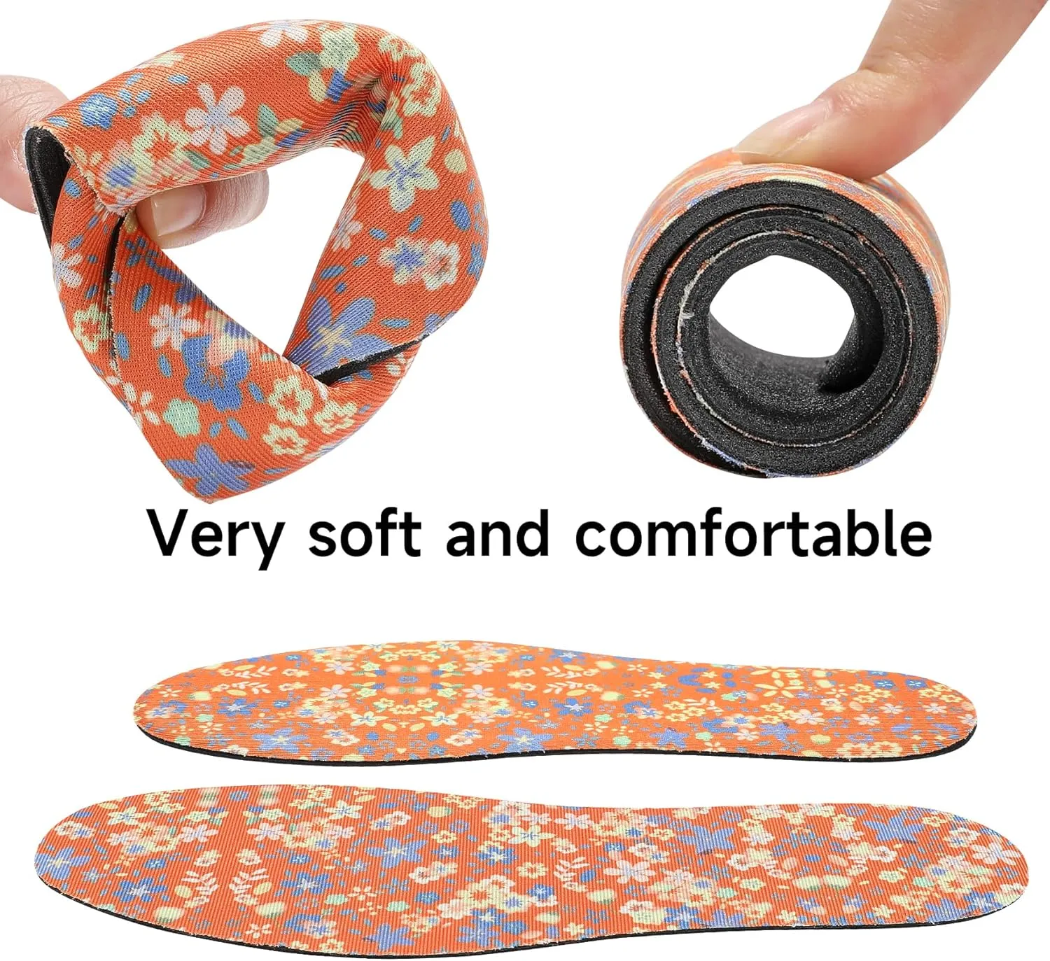 6 Pairs No Show Socks Inner Soles for Women,Barefoot Sockless Shoe Inserts,Anti-Odor Non Slip,Washable,Multi Floral Print,Size 6-9