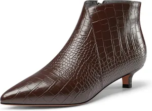Aachcol Womens Pointed Toe Low Kitten Heel Ankle Boots Short Bootie Zipper Office Dress Basic Classic 1.4 Inches Heels