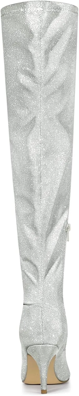 Allegra K Women's Glitter Pointed Toe Stiletto Heels Over the Knee High Boots