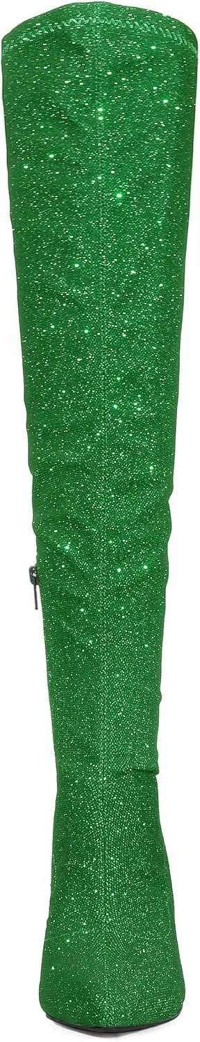 Allegra K Women's Glitter Pointed Toe Stiletto Heels Over the Knee High Boots
