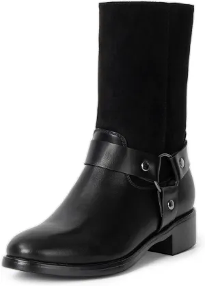 Alpine Swiss Daria Womens Moto Biker Boots Vegan Leather Motorcycle Mid Calf Booties