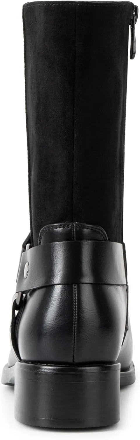 Alpine Swiss Daria Womens Moto Biker Boots Vegan Leather Motorcycle Mid Calf Booties