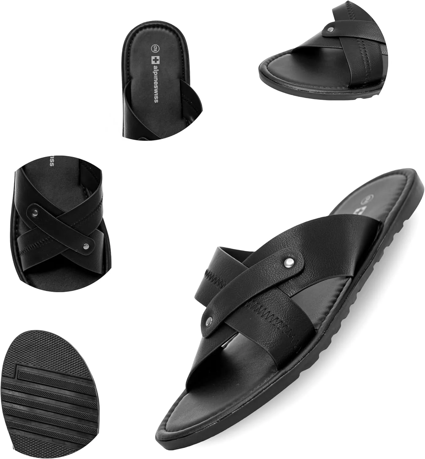 Alpine Swiss Saul Mens Vegan Leather Slide Sandals Dressy Indoor Outdoor Summer Shoes