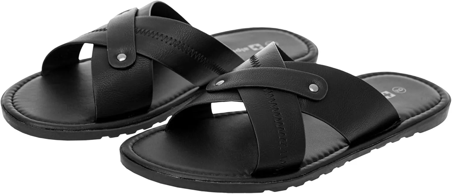 Alpine Swiss Saul Mens Vegan Leather Slide Sandals Dressy Indoor Outdoor Summer Shoes