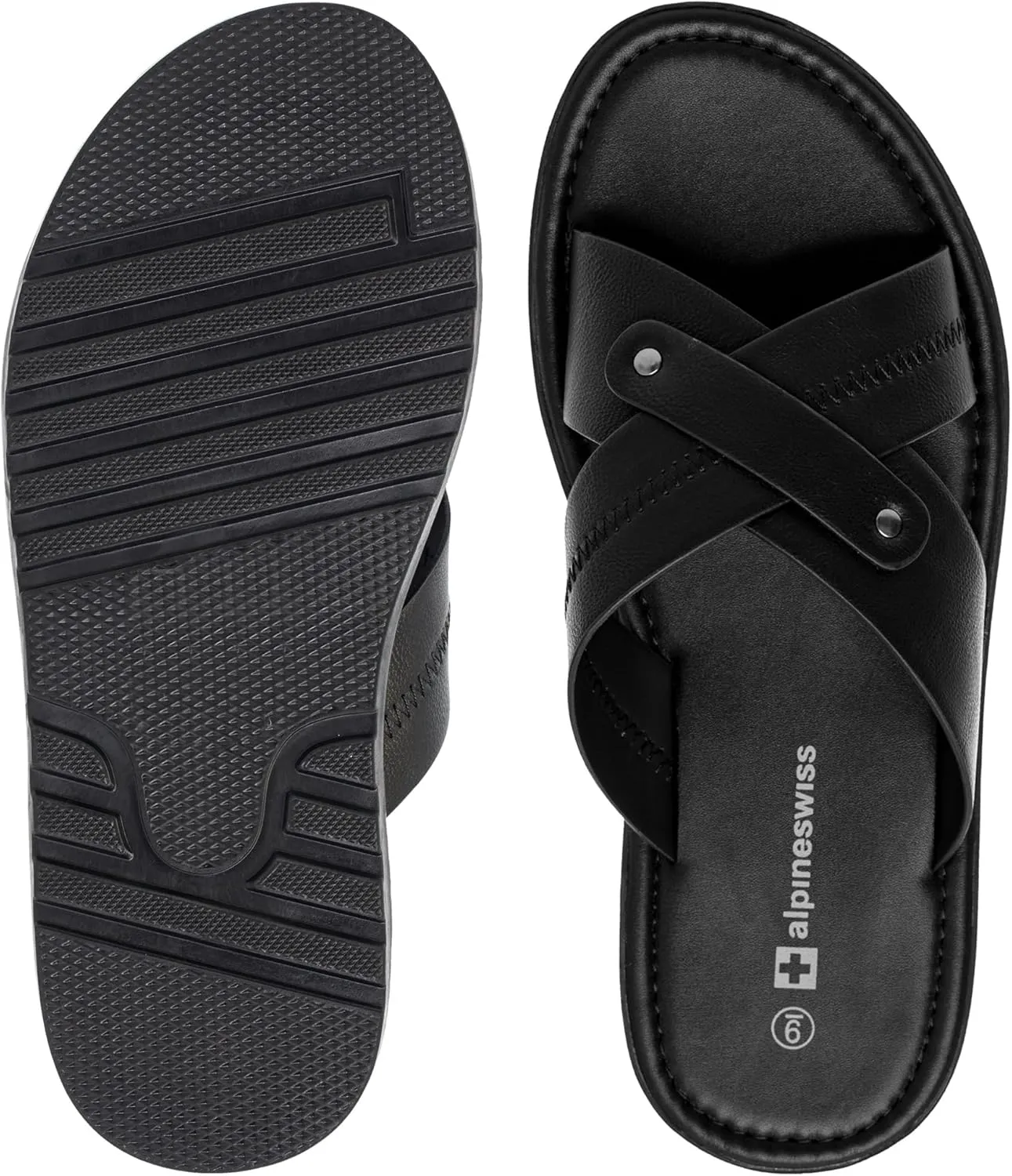 Alpine Swiss Saul Mens Vegan Leather Slide Sandals Dressy Indoor Outdoor Summer Shoes