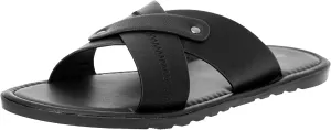 Alpine Swiss Saul Mens Vegan Leather Slide Sandals Dressy Indoor Outdoor Summer Shoes