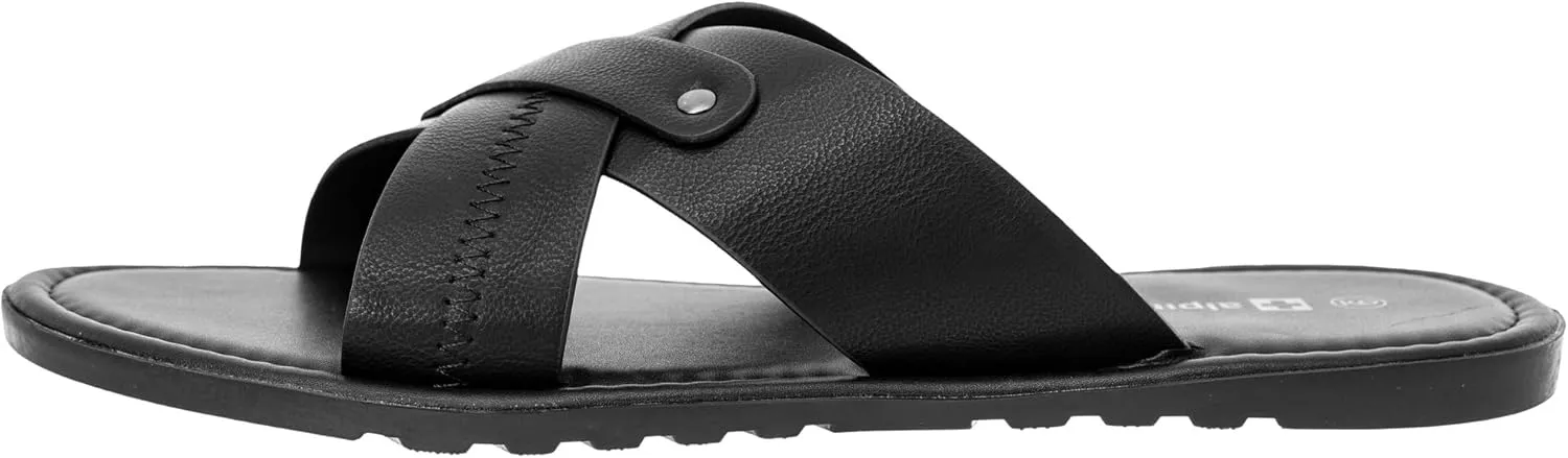 Alpine Swiss Saul Mens Vegan Leather Slide Sandals Dressy Indoor Outdoor Summer Shoes