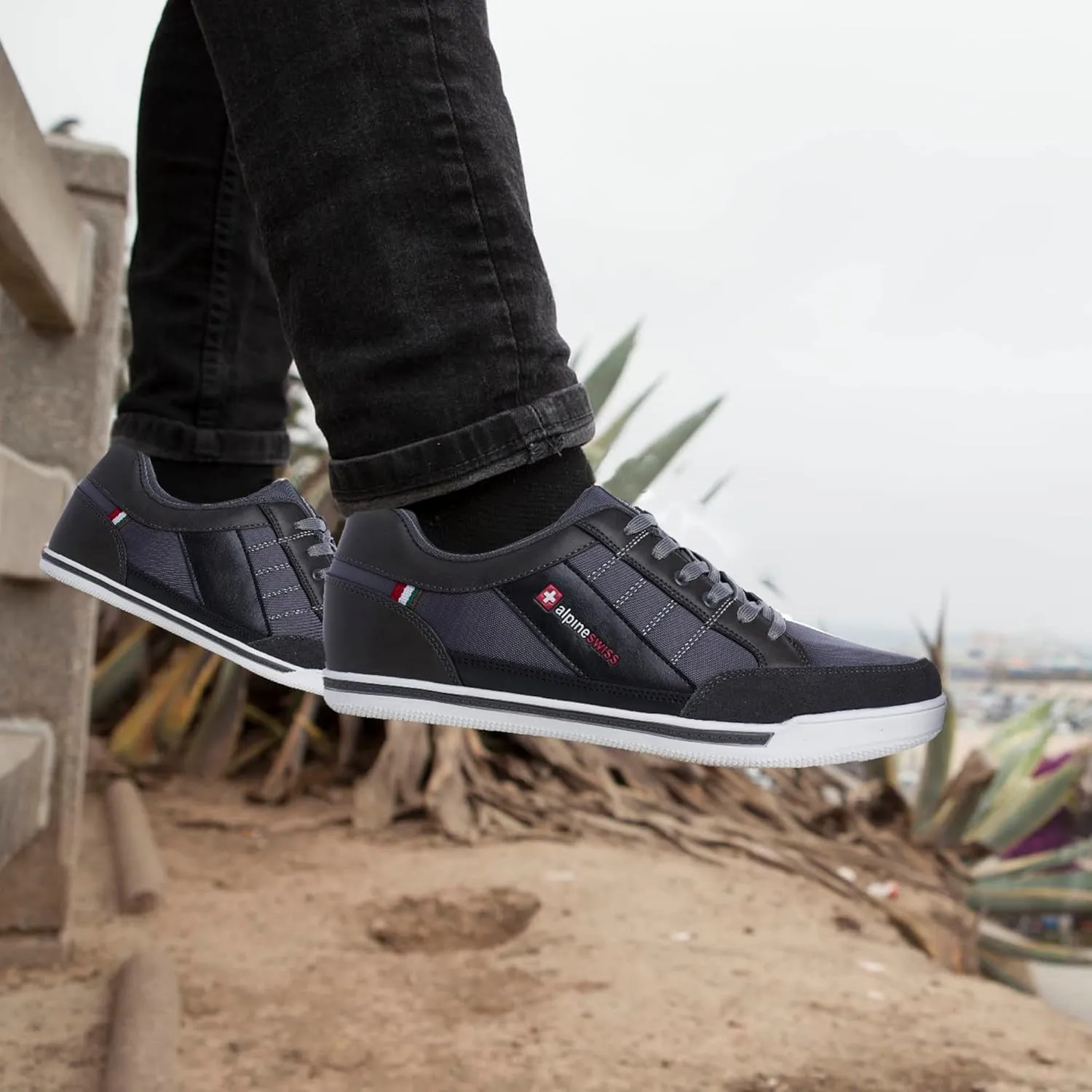 Alpine Swiss Stefan Retro Sneakers for Men | Stylish Low-Top Shoes with Suede Trim | Perfect for Casual Footwear | Fashion Sneakers | Mens Tennis Shoes