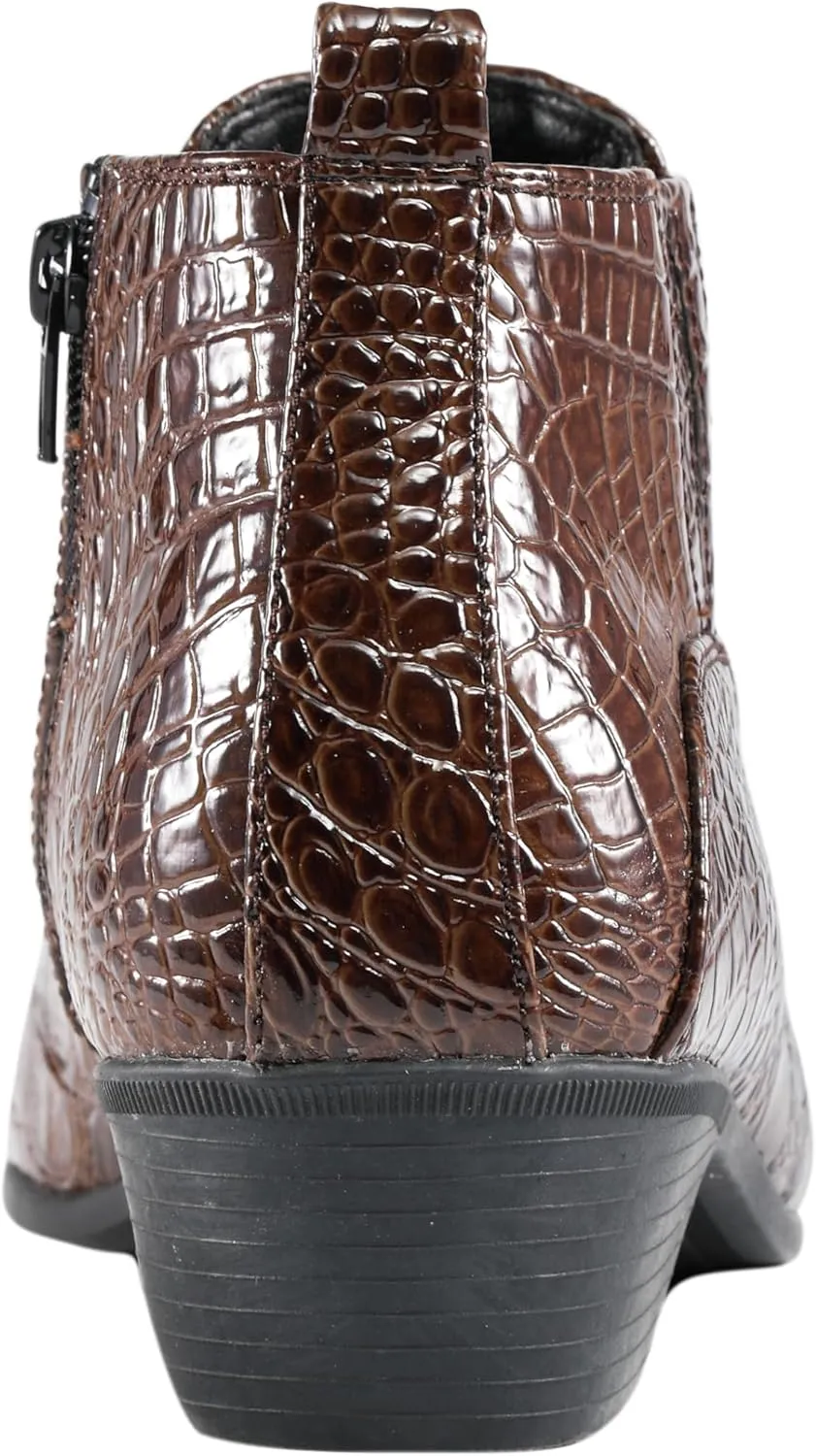 Amali Jasper Men's Fashion Ankle Boots Side Zipper Crocodile Alligator Print Pointed Toe
