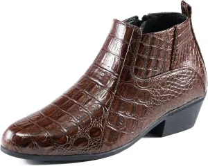 Amali Jasper Men's Fashion Ankle Boots Side Zipper Crocodile Alligator Print Pointed Toe