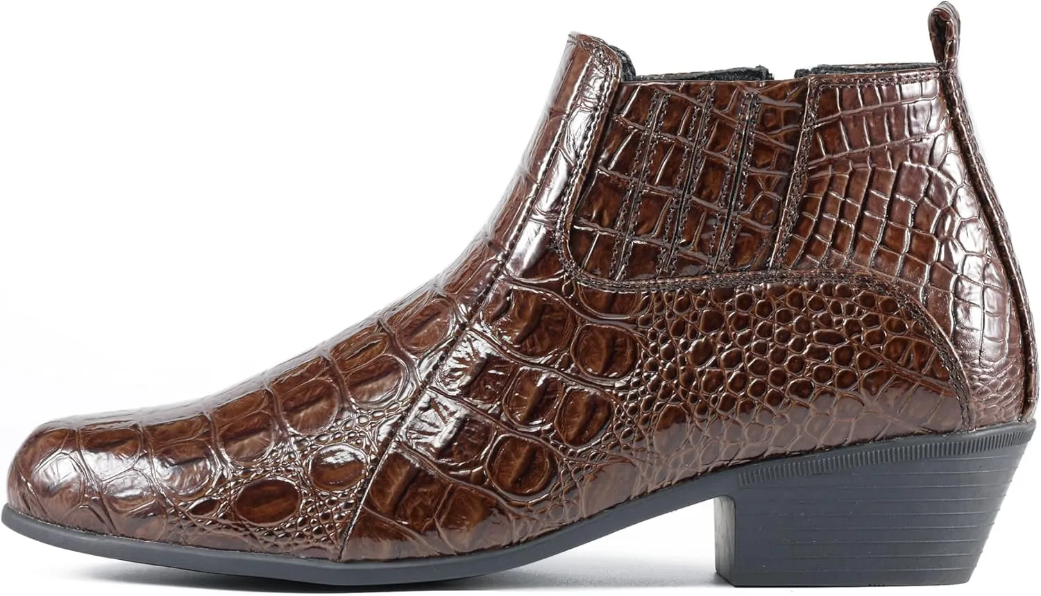 Amali Jasper Men's Fashion Ankle Boots Side Zipper Crocodile Alligator Print Pointed Toe