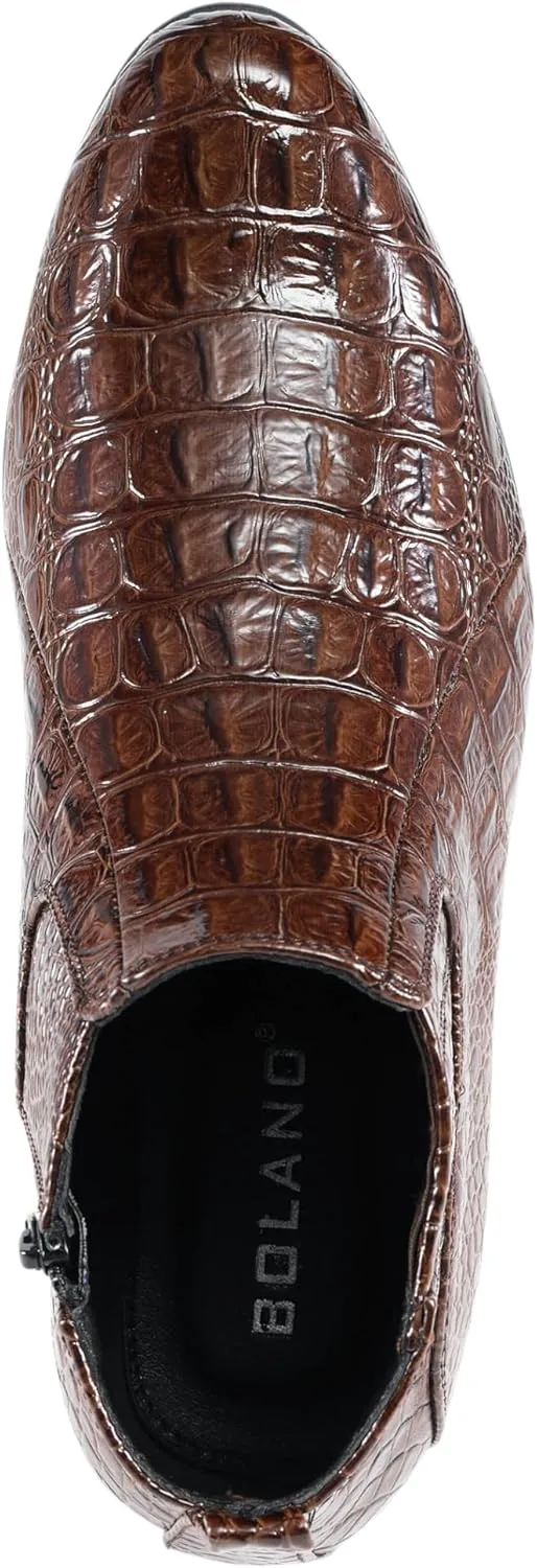 Amali Jasper Men's Fashion Ankle Boots Side Zipper Crocodile Alligator Print Pointed Toe
