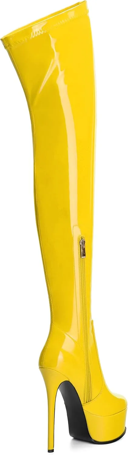 AMBELIGHT Platform Over The Knee Boots for Women Thigh High Stiletto Zipper Round Toe Patent Long Boots Elegant Classic Sexy Fashion Tall Boots