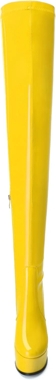 AMBELIGHT Platform Over The Knee Boots for Women Thigh High Stiletto Zipper Round Toe Patent Long Boots Elegant Classic Sexy Fashion Tall Boots