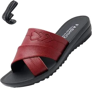 AngryMonkey Women's Wedge Stitch Slippers,Summer Lightweight Comfort Open Toe Casual Slide Softsole Embroidery Leather Sandals