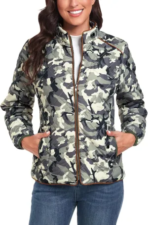 Anienaya Women's Lightweight Quilted Jacket Stand Collar Zip Warm Winter Coat Outwear w 2 Pockets