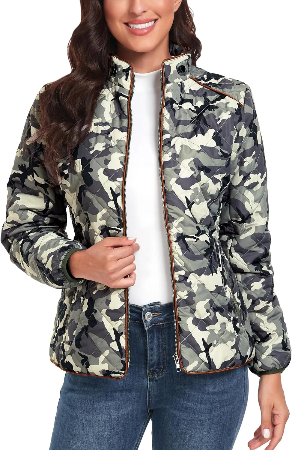Anienaya Women's Lightweight Quilted Jacket Stand Collar Zip Warm Winter Coat Outwear w 2 Pockets