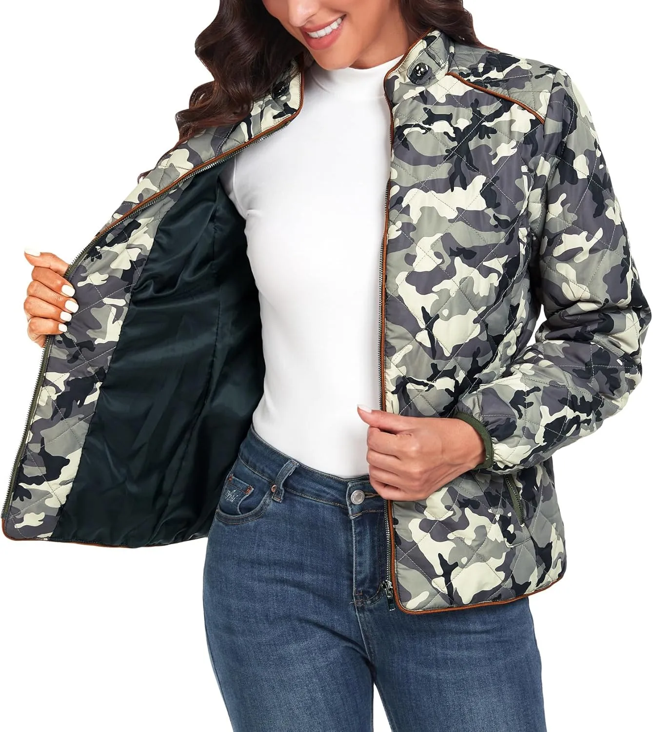 Anienaya Women's Lightweight Quilted Jacket Stand Collar Zip Warm Winter Coat Outwear w 2 Pockets