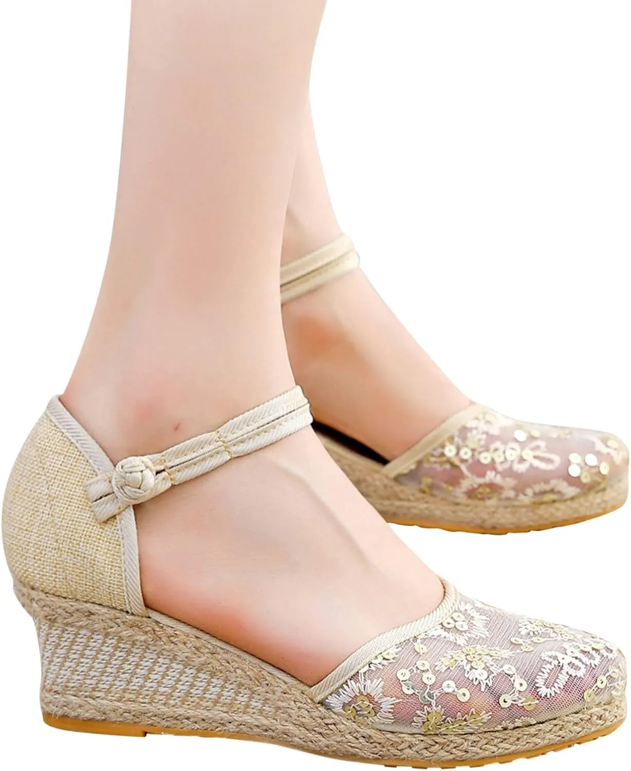 Aniywn Women Closed Toe Retro Wedge Casual Sandals Buckle Strap Ladies Espadrilles Wedge Sandals