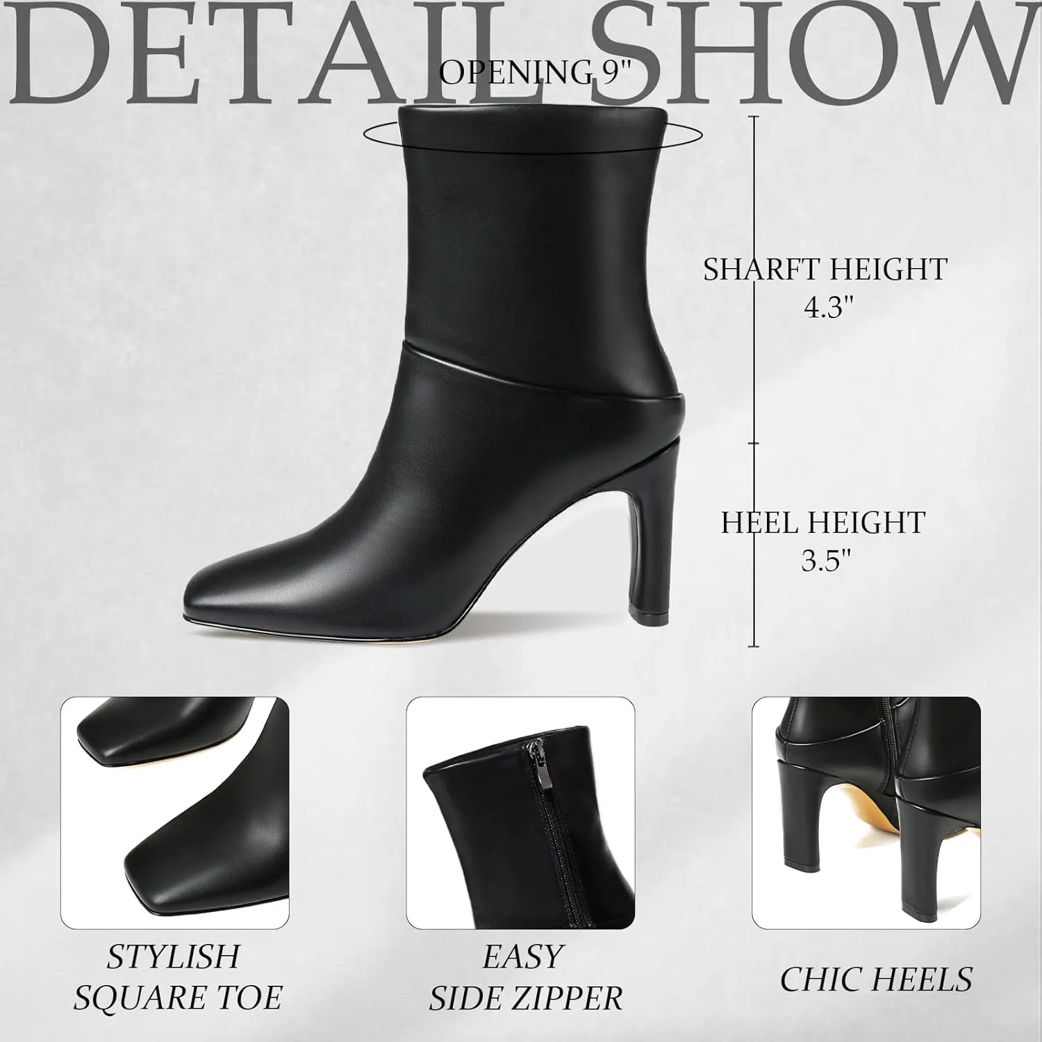 Ankle Boots for Women Square Toe Short Boots Side Zipper Low Heel Ankle Booties Fashion Comfort Dressy Lady Shoes
