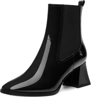 Ankle Boots for Women，Fashionable Soft Elastic Ankle Boots，Square Toe Chunky Mid Heel Women's Ankle Booties