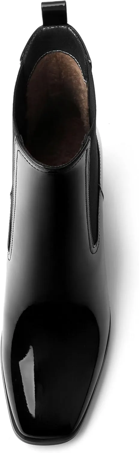 Ankle Boots for Women，Fashionable Soft Elastic Ankle Boots，Square Toe Chunky Mid Heel Women's Ankle Booties