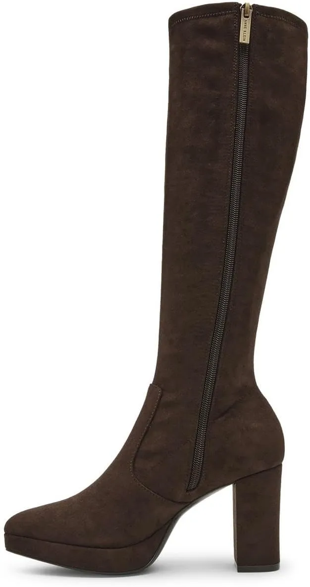 Anne Klein Womens Journey Block Heel Faux Suede Knee-High Boots