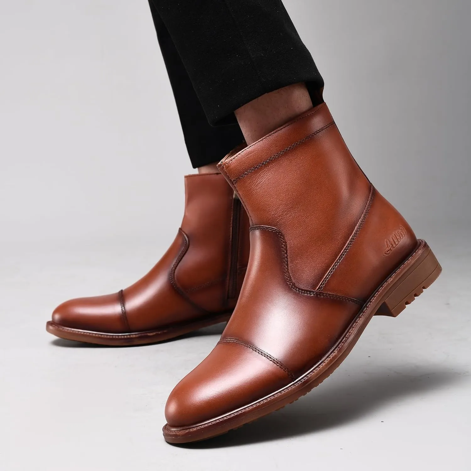 Arkbird Mens Chelsea Dress Boots Side Zipper Genuine Leather Classic Fashion Casual Slip-on Ankle Boots for Men