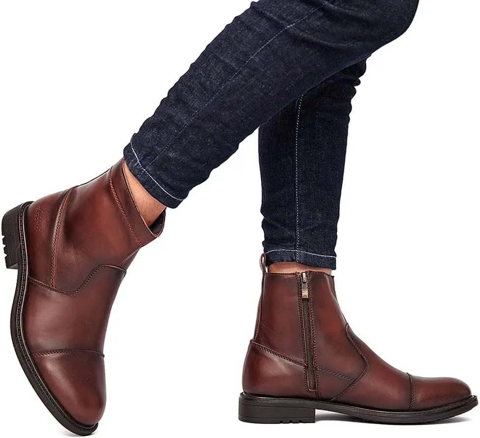 Arkbird Mens Chelsea Dress Boots Side Zipper Genuine Leather Classic Fashion Casual Slip-on Ankle Boots for Men