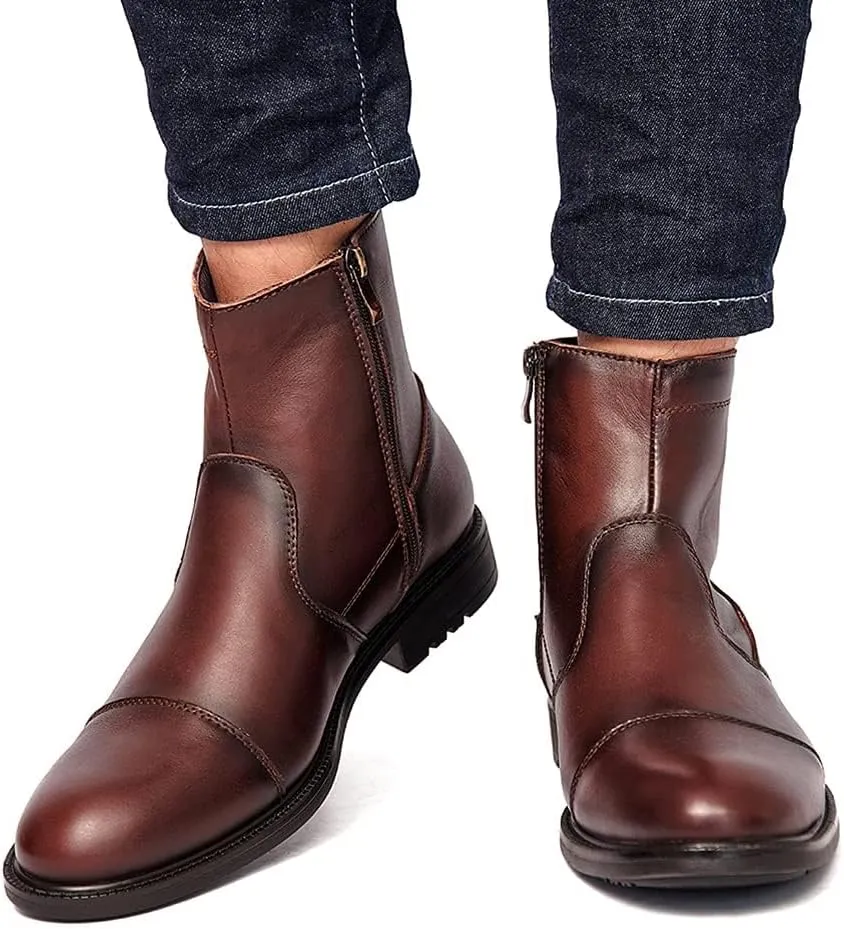 Arkbird Mens Chelsea Dress Boots Side Zipper Genuine Leather Classic Fashion Casual Slip-on Ankle Boots for Men