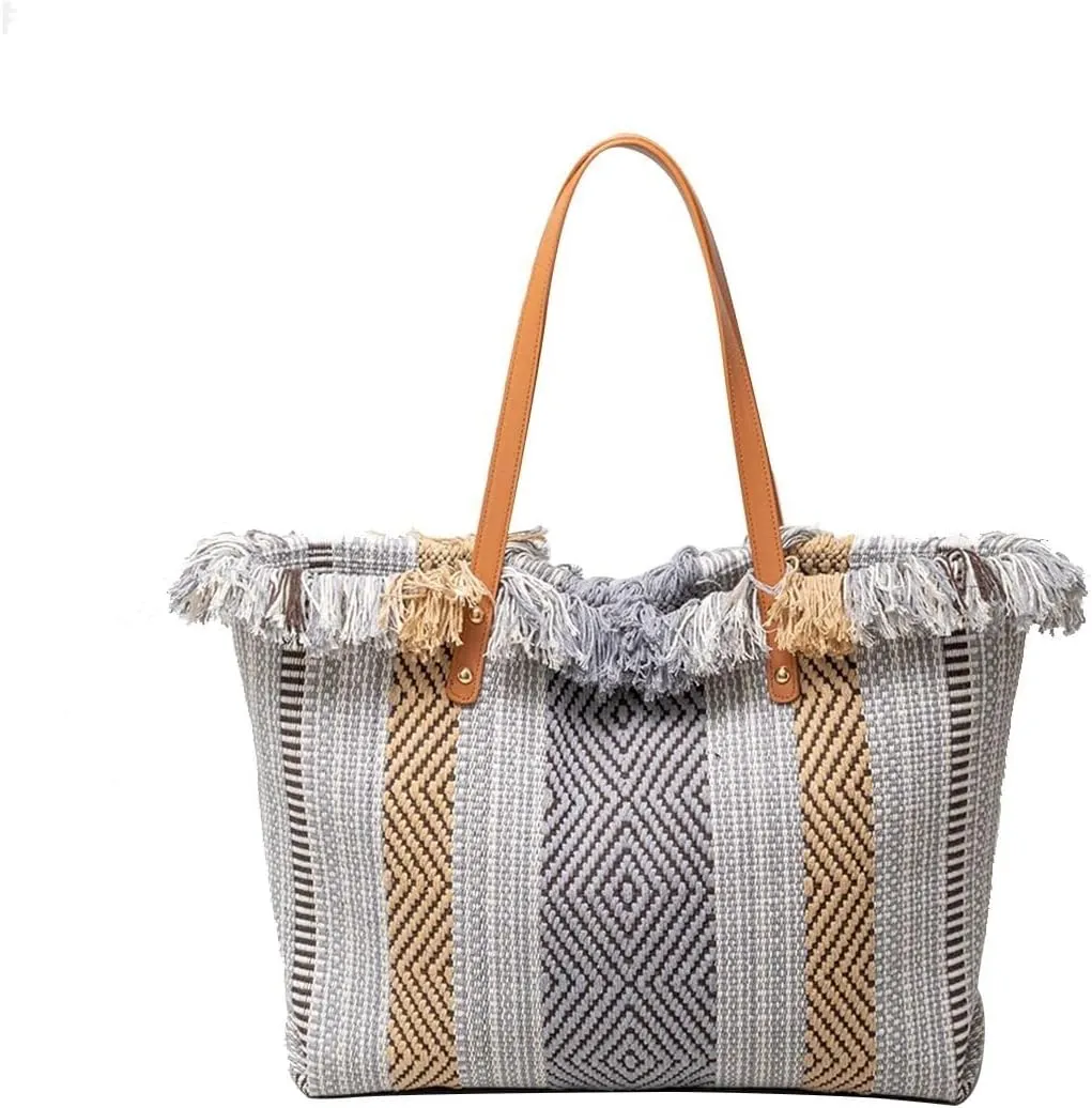Bohemian Hobo Large Capacity Top Handle Tote for Women Cute Canvas Shoulder Summer Vibe Beach Casual Handbag