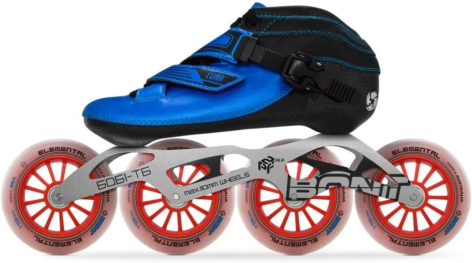 Bont Inline Speed Skating Racing Package - Luna Skate Boot   2PF 6061 Frame   Elemental Wheels   ABEC7 Bearings - Youth - Boys - Girls - Men - Women