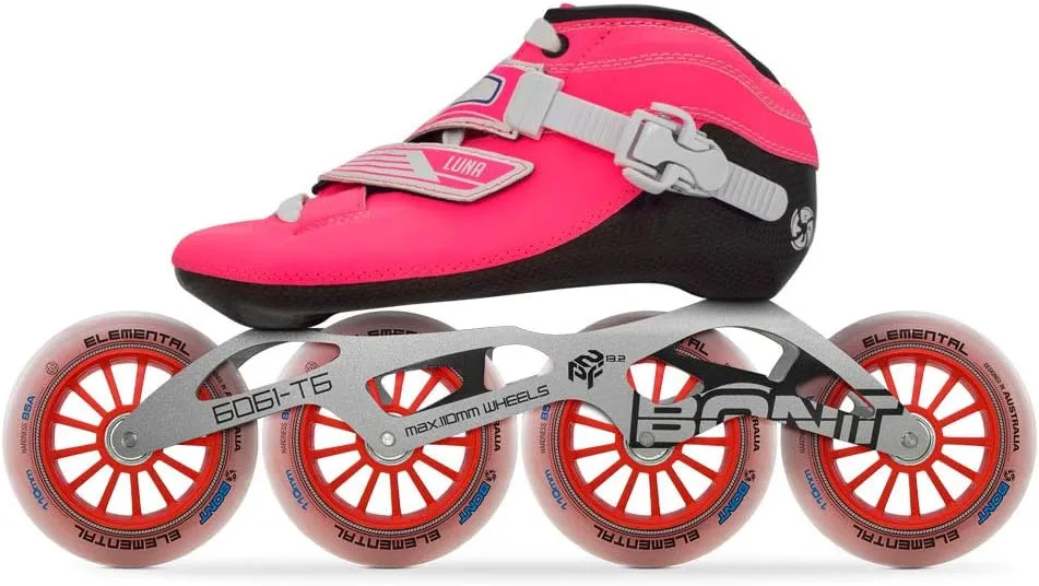 Bont Inline Speed Skating Racing Package - Luna Skate Boot   2PF 6061 Frame   Elemental Wheels   ABEC7 Bearings - Youth - Boys - Girls - Men - Women