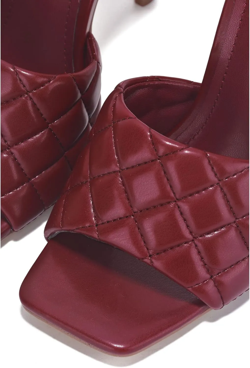 Cape Robbin Stitch Square Toe Quilted Stiletto Open Toe Mule Dress Sandals
