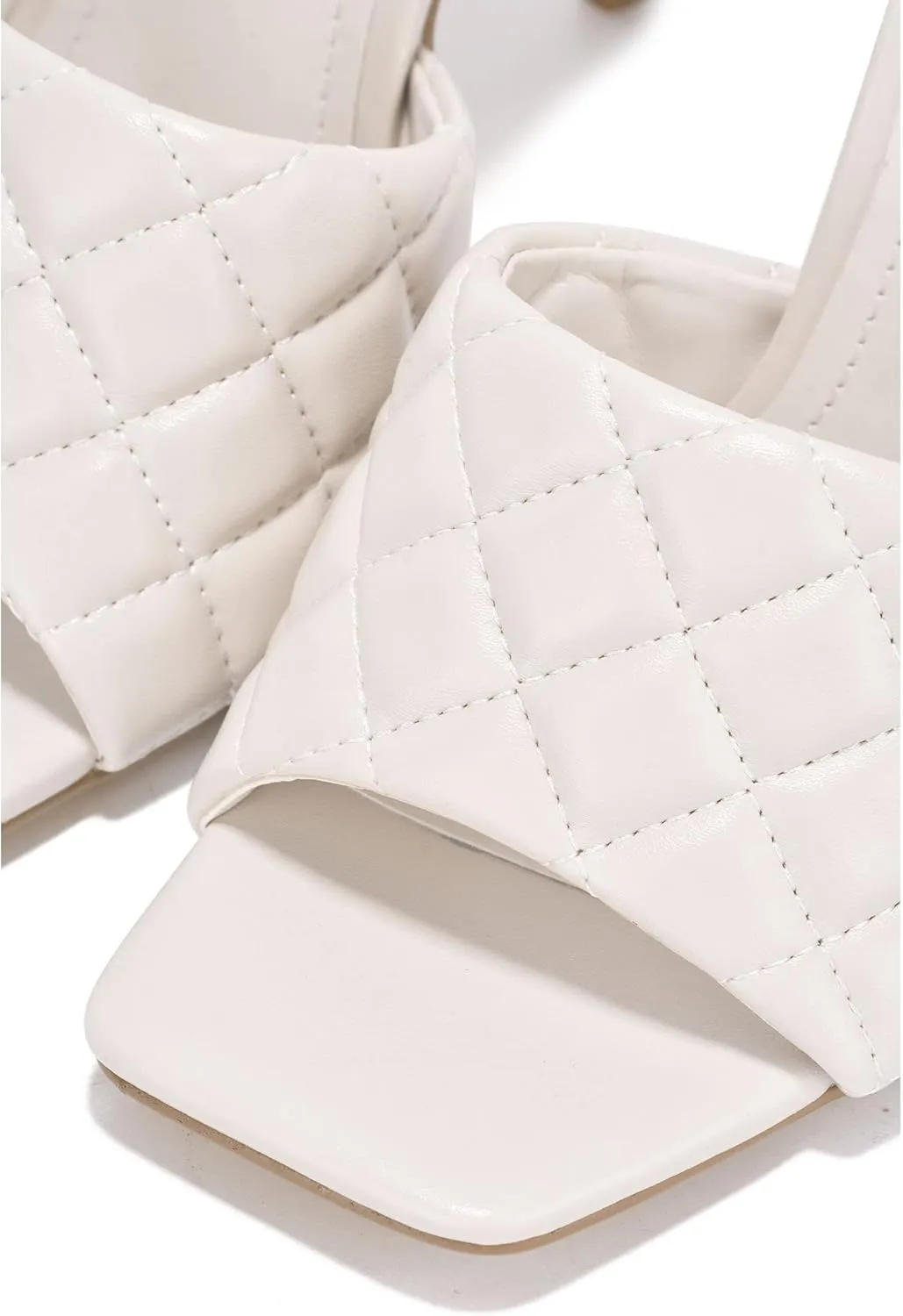 Cape Robbin Stitch Square Toe Quilted Stiletto Open Toe Mule Dress Sandals