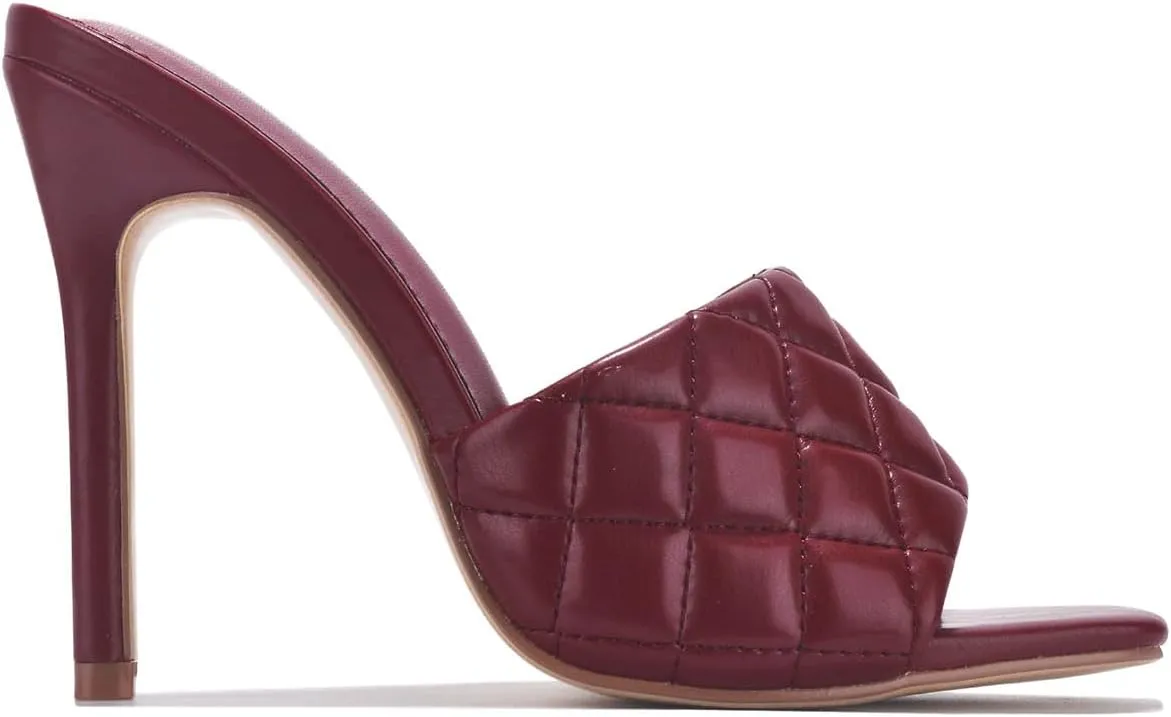 Cape Robbin Stitch Square Toe Quilted Stiletto Open Toe Mule Dress Sandals