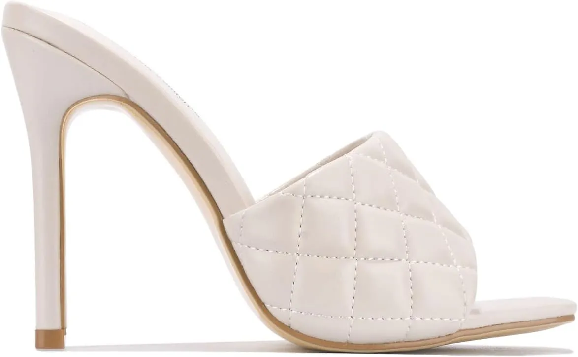 Cape Robbin Stitch Square Toe Quilted Stiletto Open Toe Mule Dress Sandals