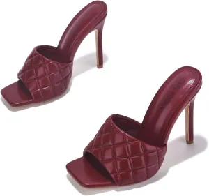Cape Robbin Stitch Square Toe Quilted Stiletto Open Toe Mule Dress Sandals