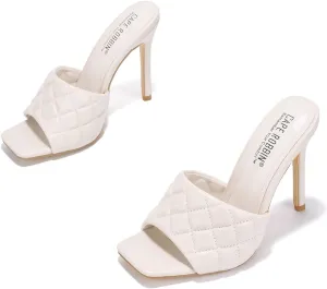 Cape Robbin Stitch Square Toe Quilted Stiletto Open Toe Mule Dress Sandals