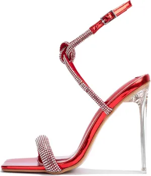 Cape Robbin Women's Clear Stiletto Heels - Open Square Toe Ankle Strap Dress Sandals with Rhinestones (Lexington)