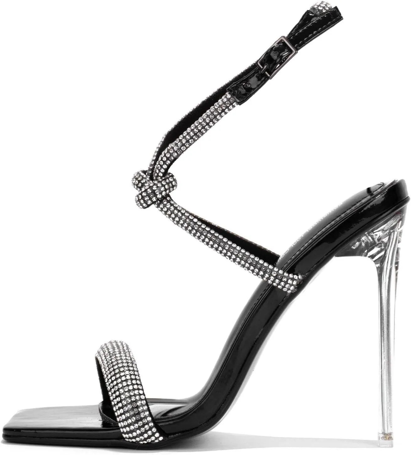 Cape Robbin Women's Clear Stiletto Heels - Open Square Toe Ankle Strap Dress Sandals with Rhinestones (Lexington)