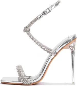 Cape Robbin Women's Clear Stiletto Heels - Open Square Toe Ankle Strap Dress Sandals with Rhinestones (Lexington)
