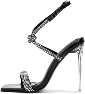 Cape Robbin Women's Clear Stiletto Heels - Open Square Toe Ankle Strap Dress Sandals with Rhinestones (Lexington)